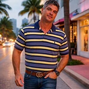 Polo by Ralph Lauren Navy and Yellow Striped Shirt